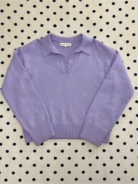 English Factory Lavender V-Neck Collared Polo Knit Sweater Size M